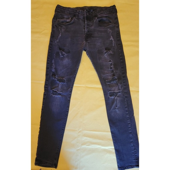 H&M Other - H&M Men's Black Skinny Jeans 32" Distressed Ripped Denim Streetwear Grunge Strch
